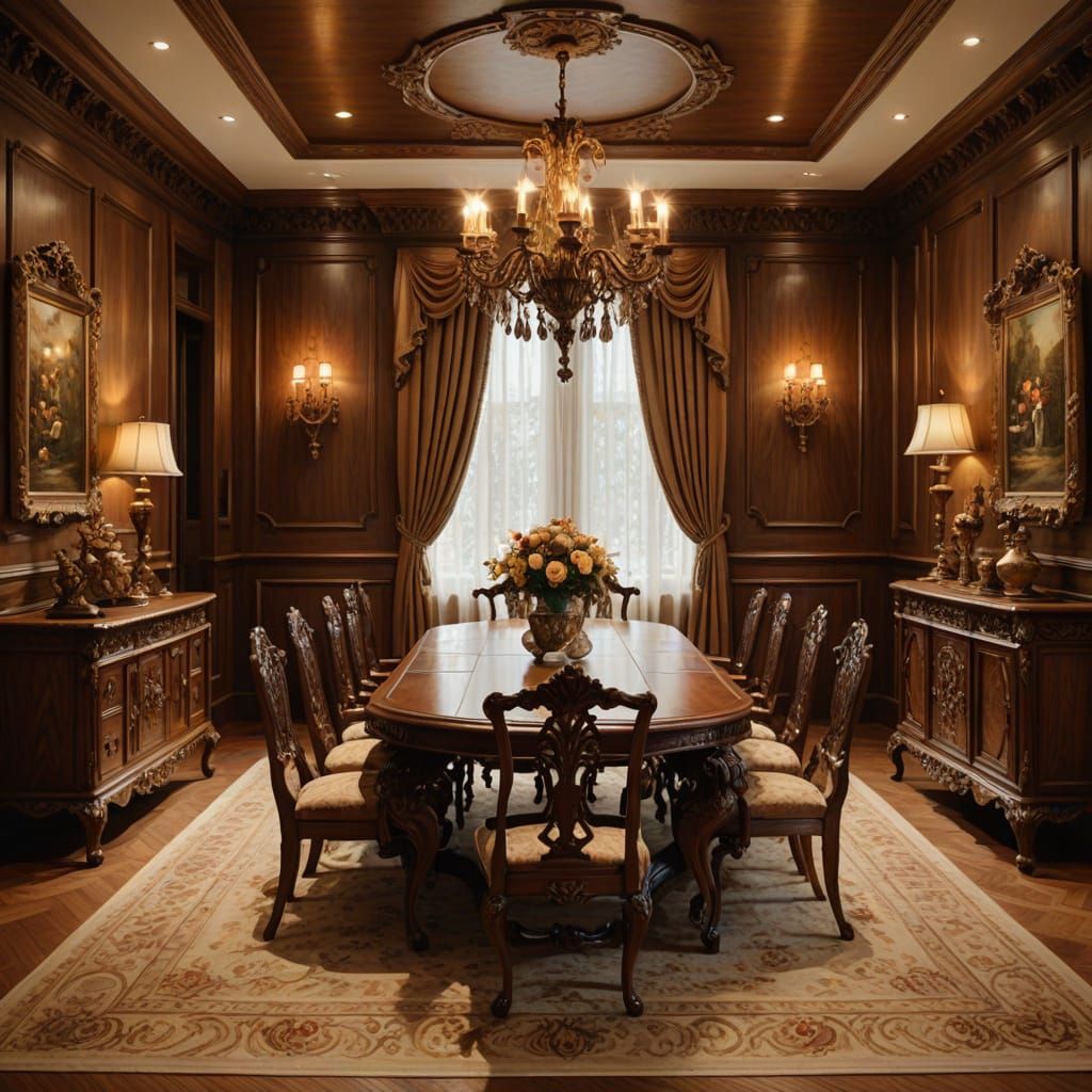 Queen Anne Dining Room Set in Oil Painting Style