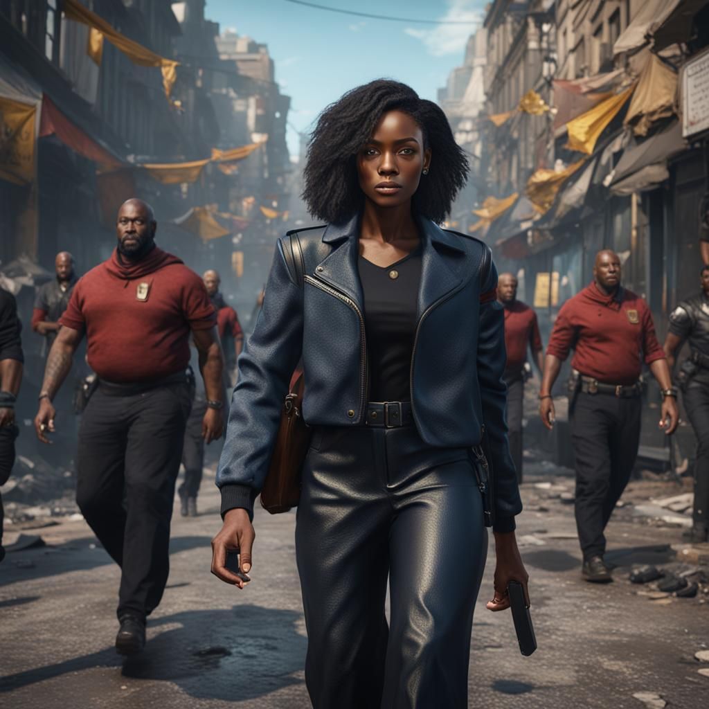 Ebony Model Walking Like a Boss: Matte Painting