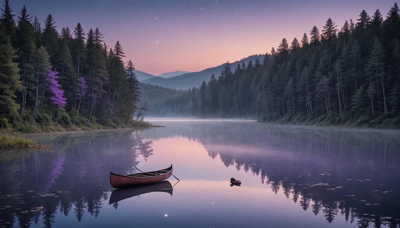 Twilight Lake Reflection: A Tranquil Fantasy Landscape