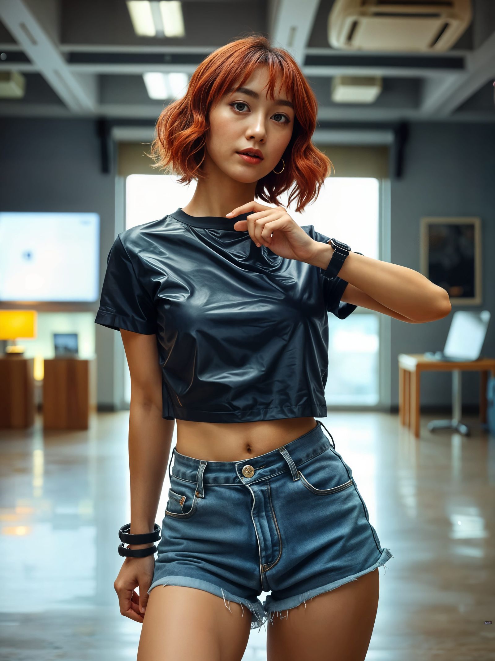 K-Pop Idol in Dynamic Pose with Red Hair