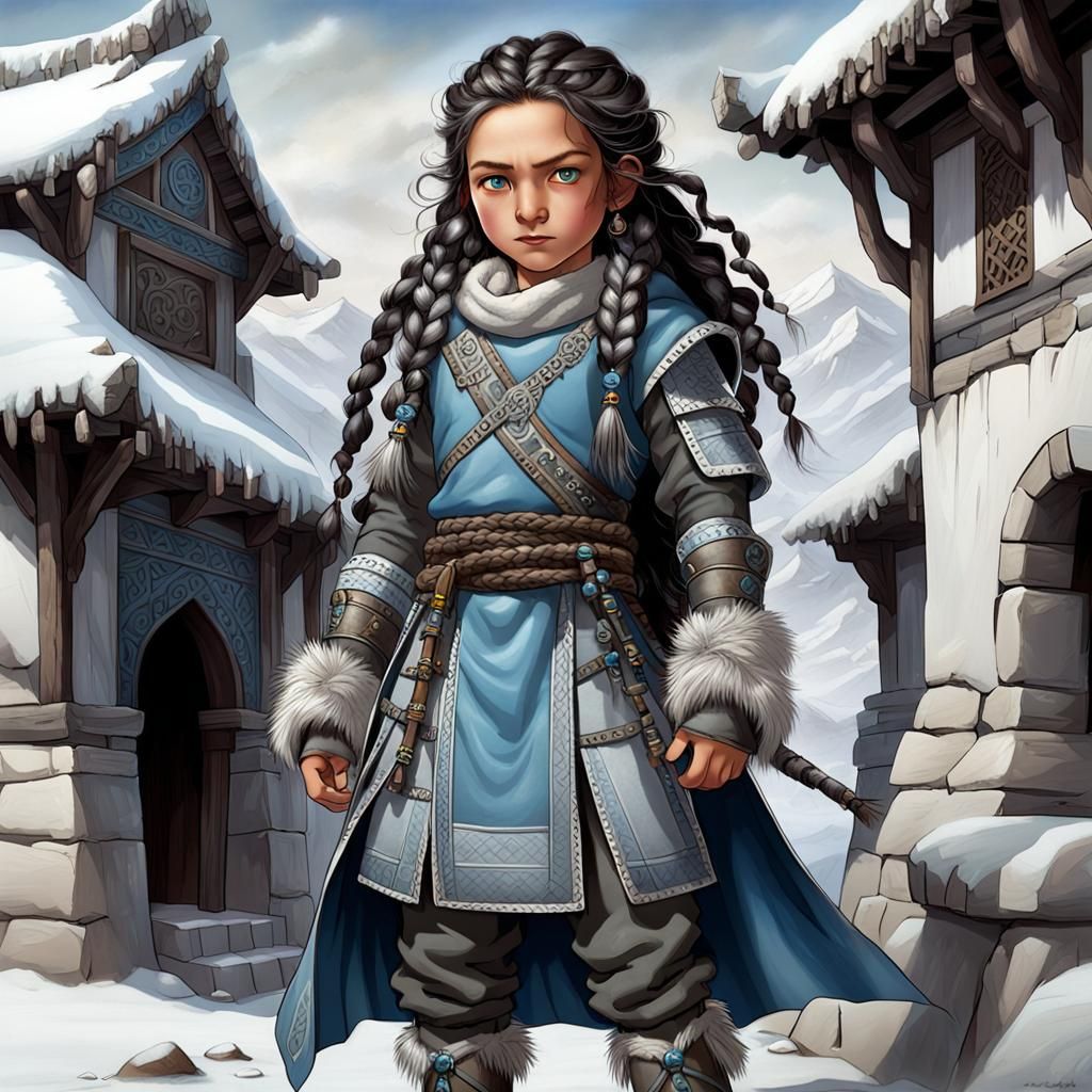 Young Tibetan Warrior Clanswoman in Comic Art Style
