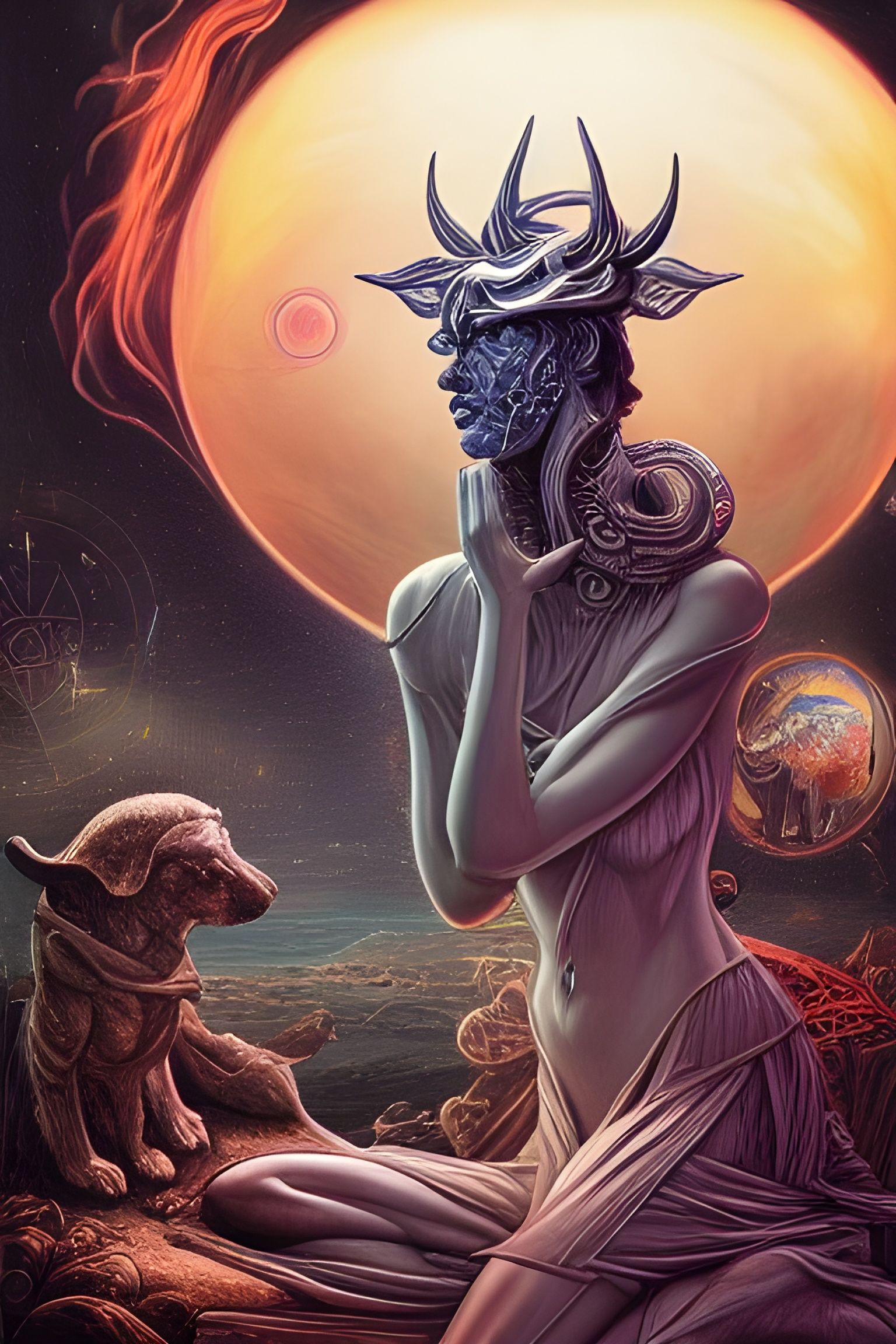 Artemis, Huntress Goddess with Wild Dogs