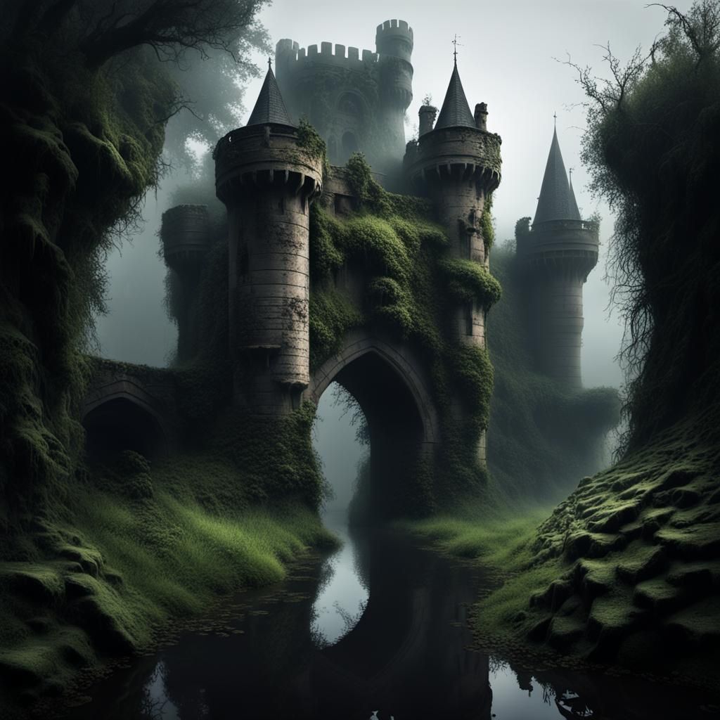 Eerie Abandoned Medieval Castle in Fog