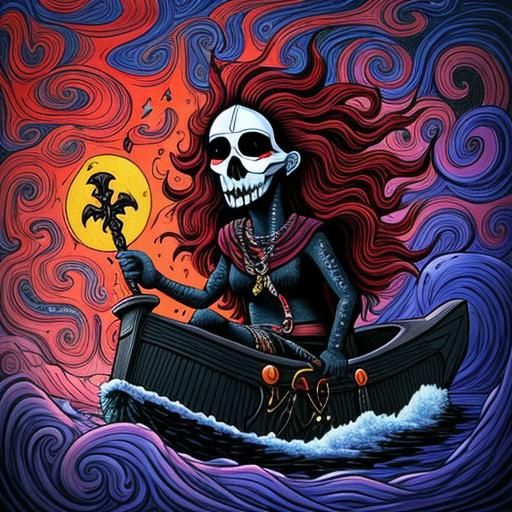 Charon Ferries Soul Across Styx in Folk Art