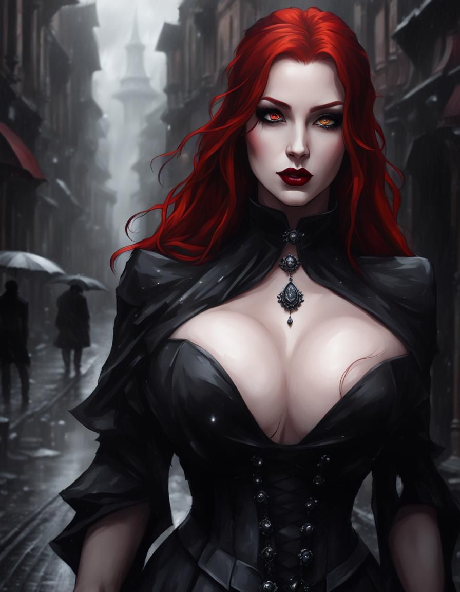 Redhead Vampire in Gothic Street, Black Ink Comic
