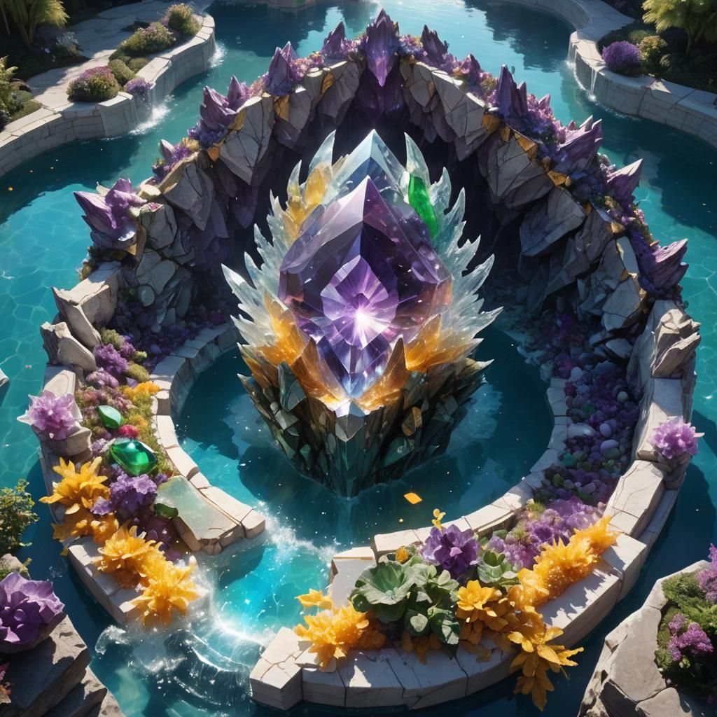 Kaiju Crystal in Gemstone Pool: Epic Fantasy Art