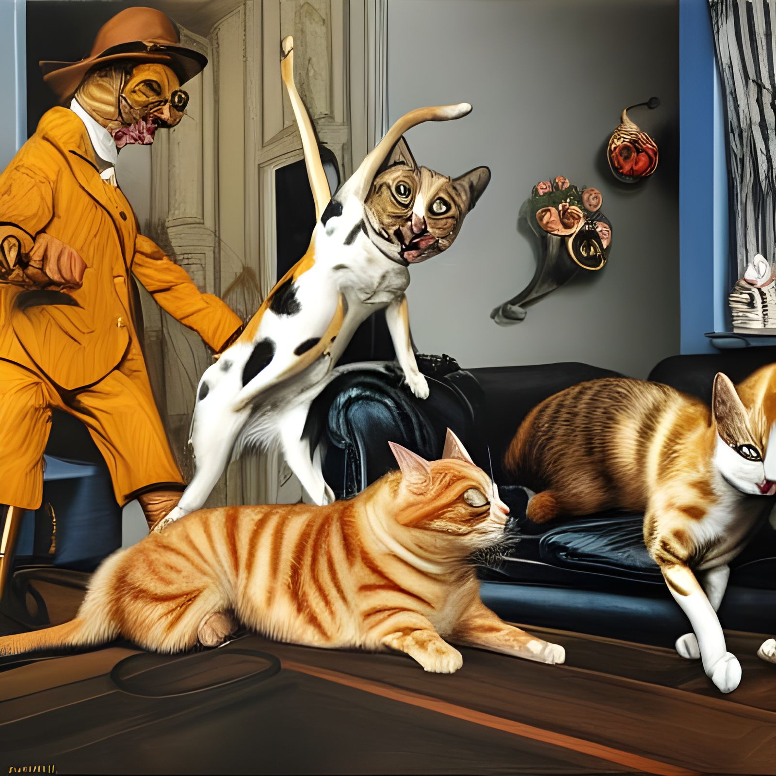 Cartoon Chaos: Cats and Dogs Living Together