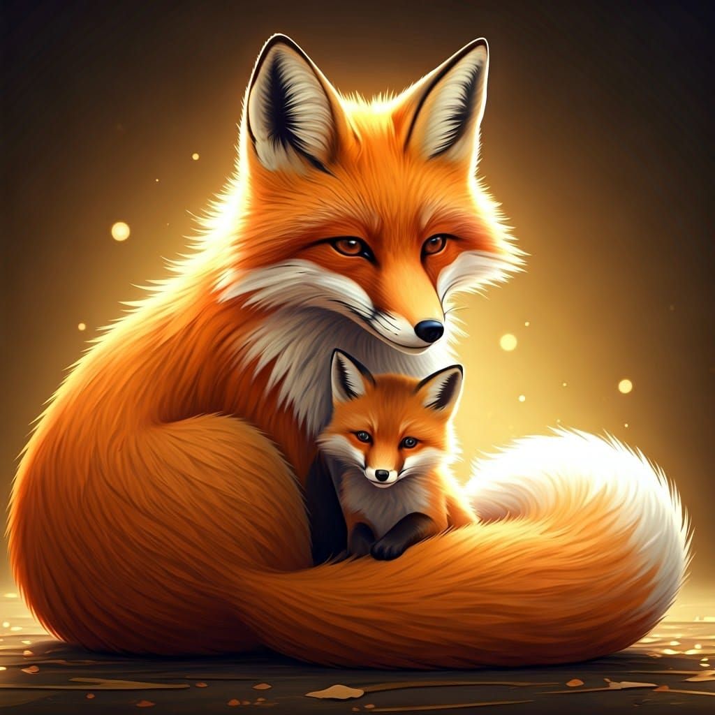 3D Fox Family in Manga Style