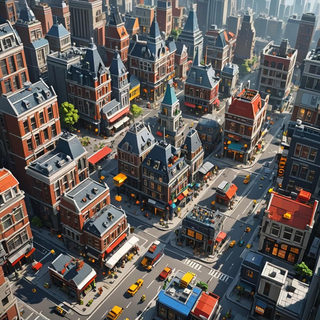 Detailed 3D Anime Art of a Lego City