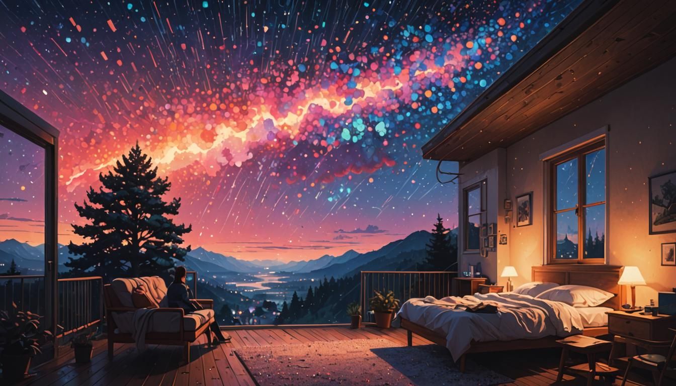 Dreamy Open Air Bedroom with Pointillism