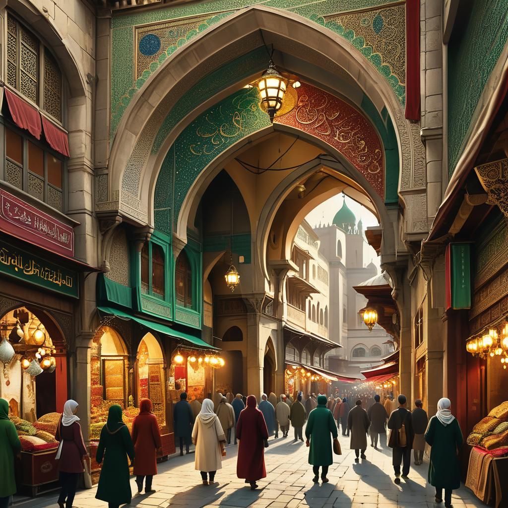 Ornate Gateway to Grand Bazaar, Historic Illustration