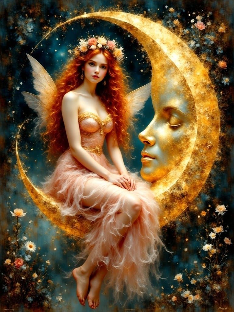Enchanted Moonlit Fairy in Oil Painting Style