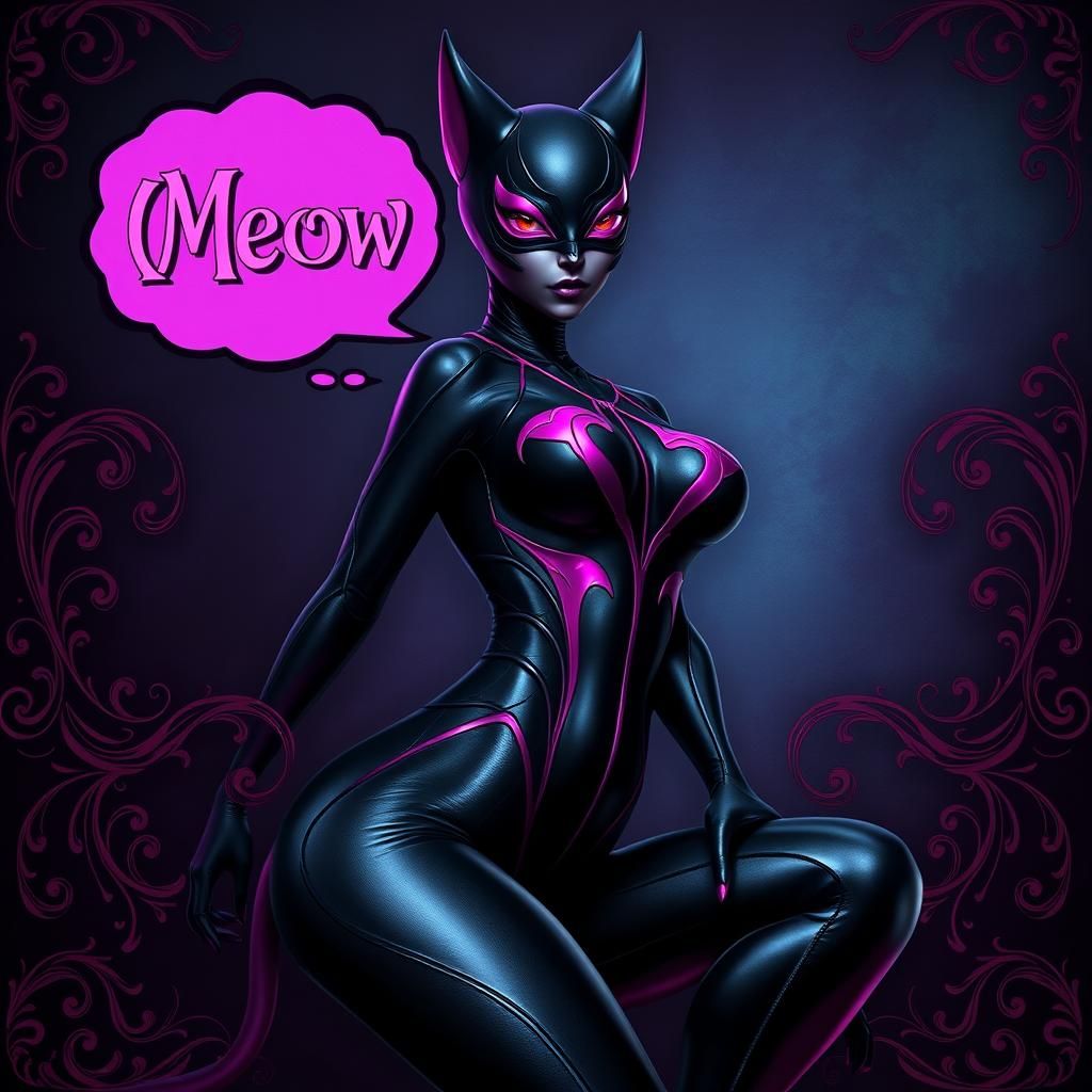 Catwoman in Symbiote Suit with Fantasy Backdrop