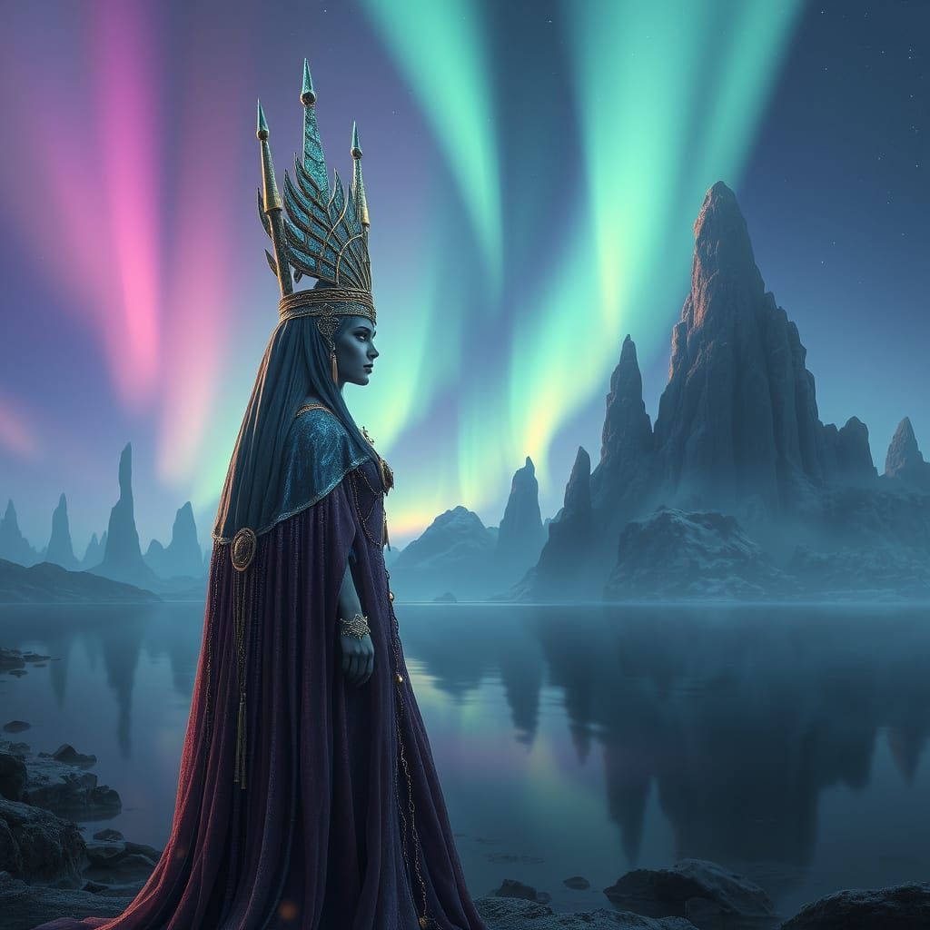 Siberian Tisul Princess in Iridescent Headdress, Amidst Crys...