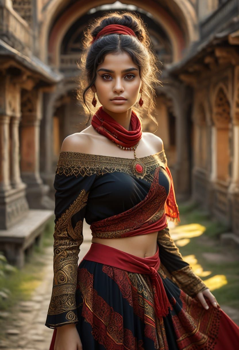 Gypsy Woman in Zentangle Art Style with Intricate Patterns