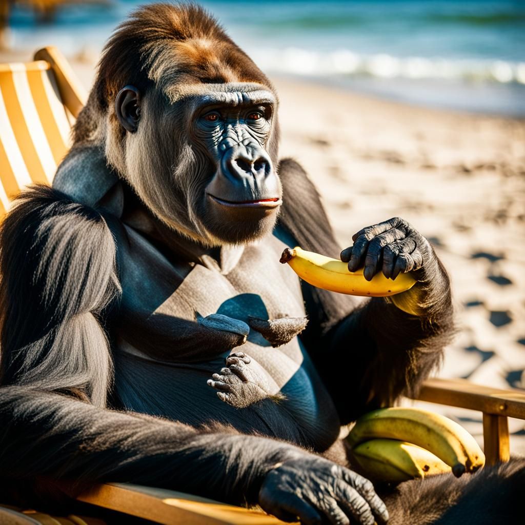 Gorilla Relaxing on Seashore: Wildlife Photography