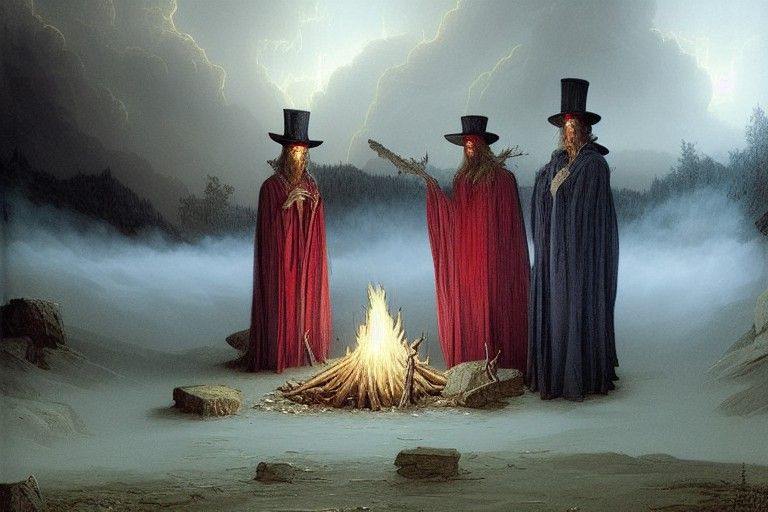 Wizards Around Campfire in Dark Fantasy Style
