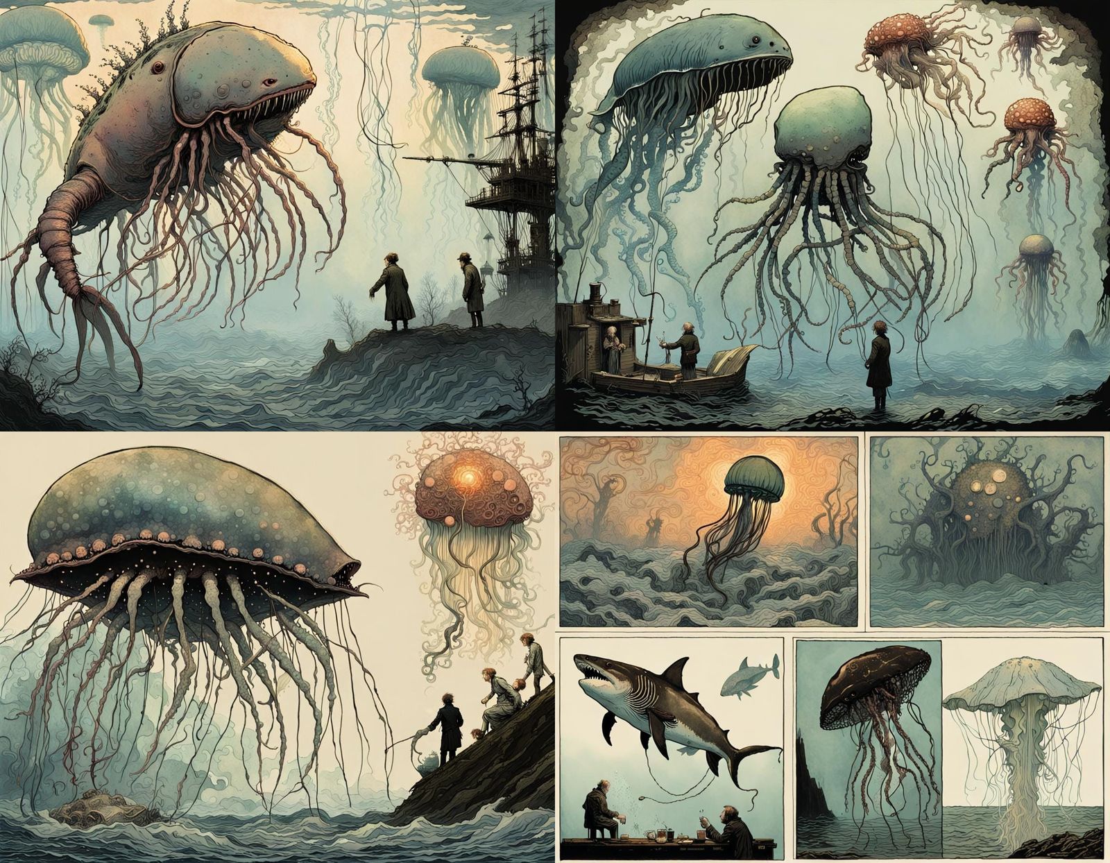 Surreal Hybrid Creature in Shadow Puppet Style