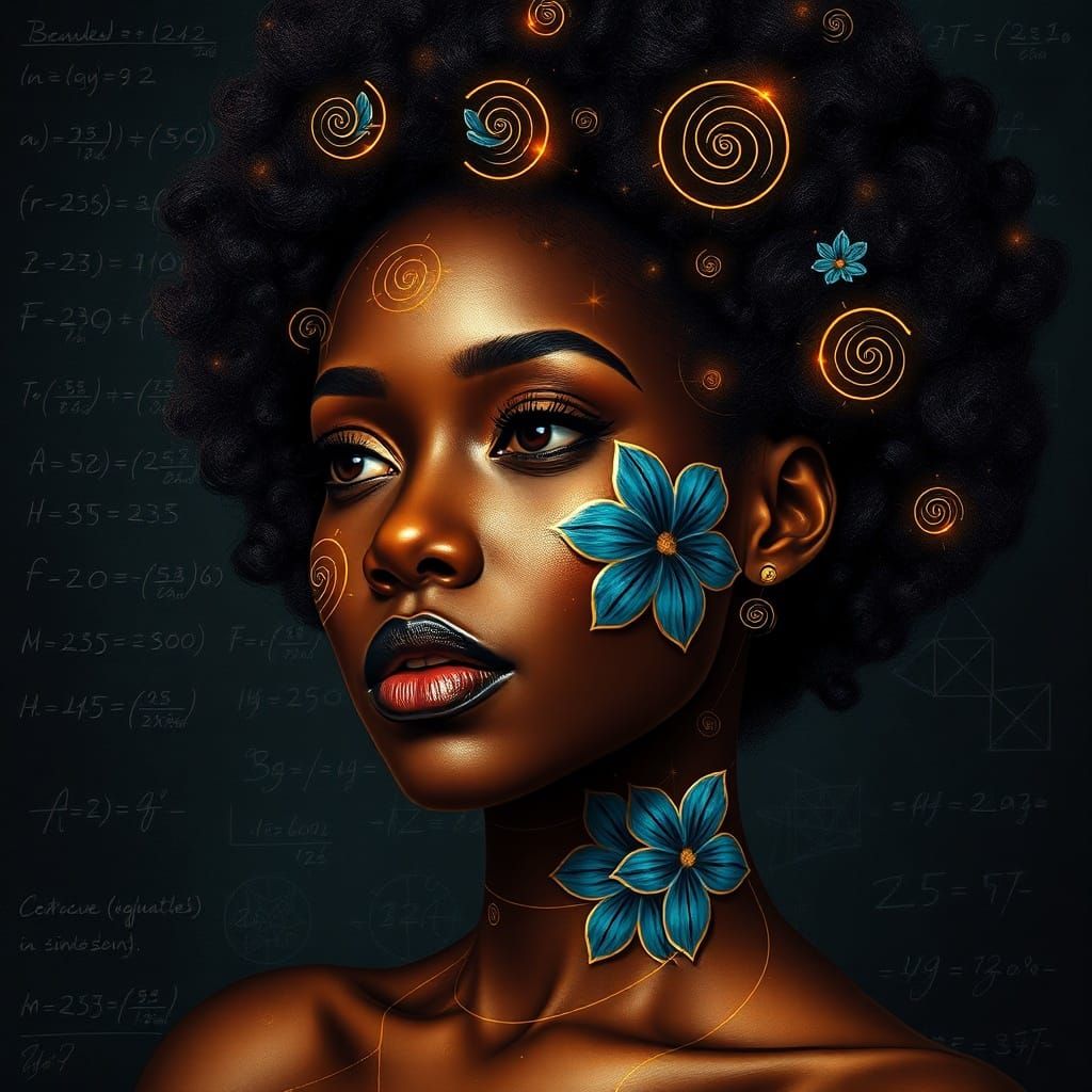 Black Woman Portrait with Mathematical Artistry