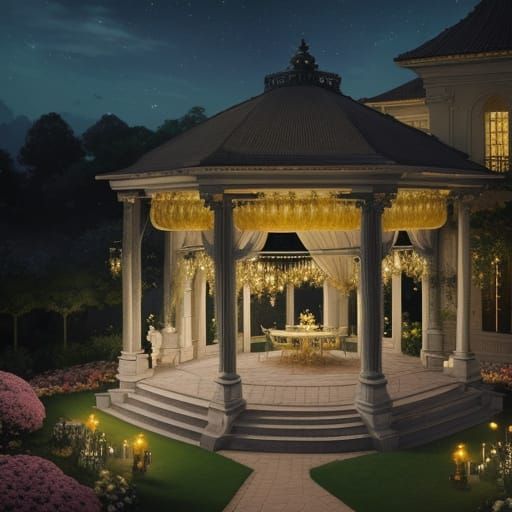 Lavish Baroque Pavilion Under Starry Night Sky