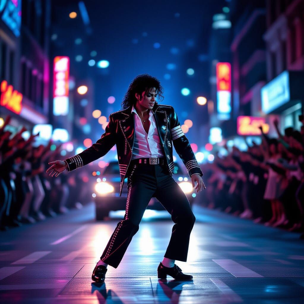 Michael Jackson Moonwalks to Cheering Crowd in Cinematic Nig...