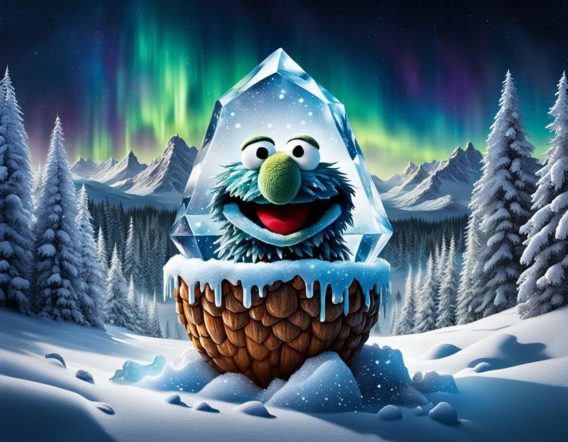 Muppets Character with Giant Ice Acorn in Aurora