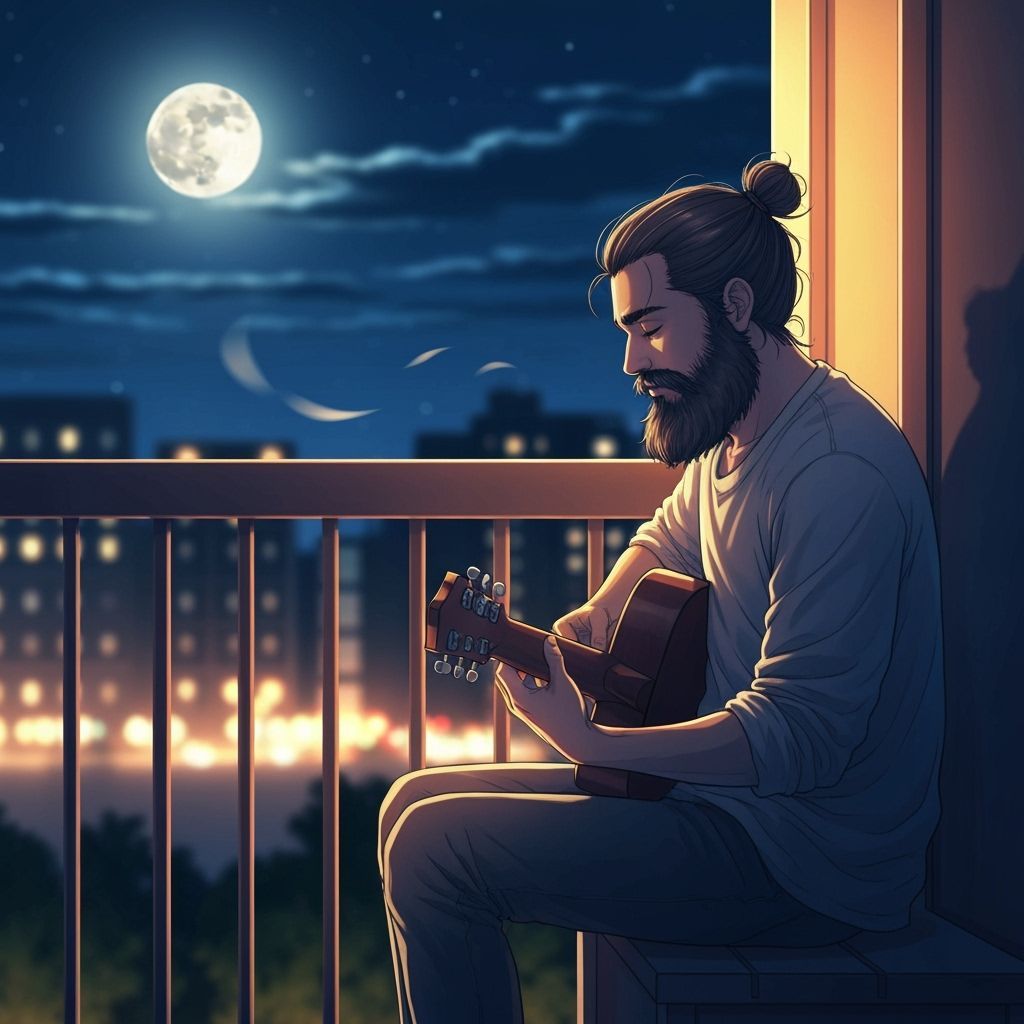 Balcony Guitar Serenade in Studio Trigger Anime Style