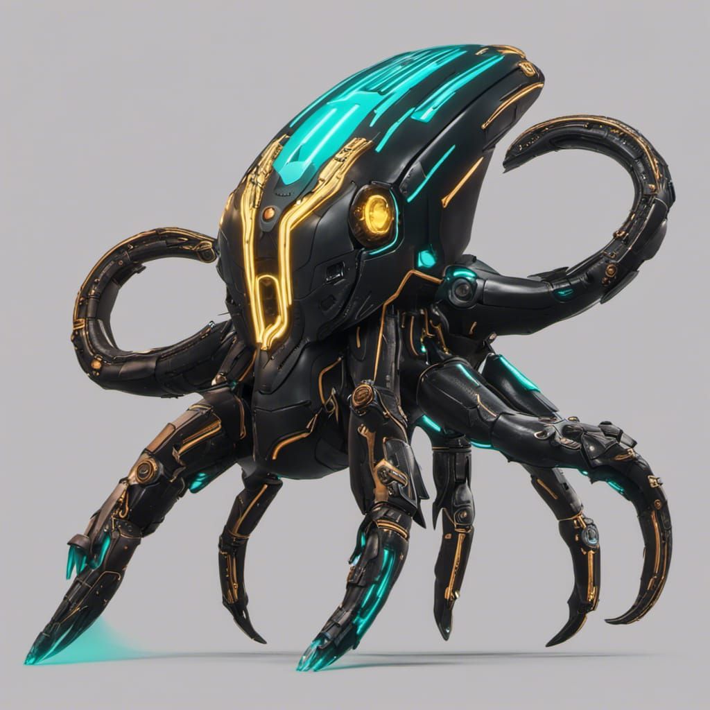 Cyberpunk Cephalopod with Mecha Armor and Tentacles
