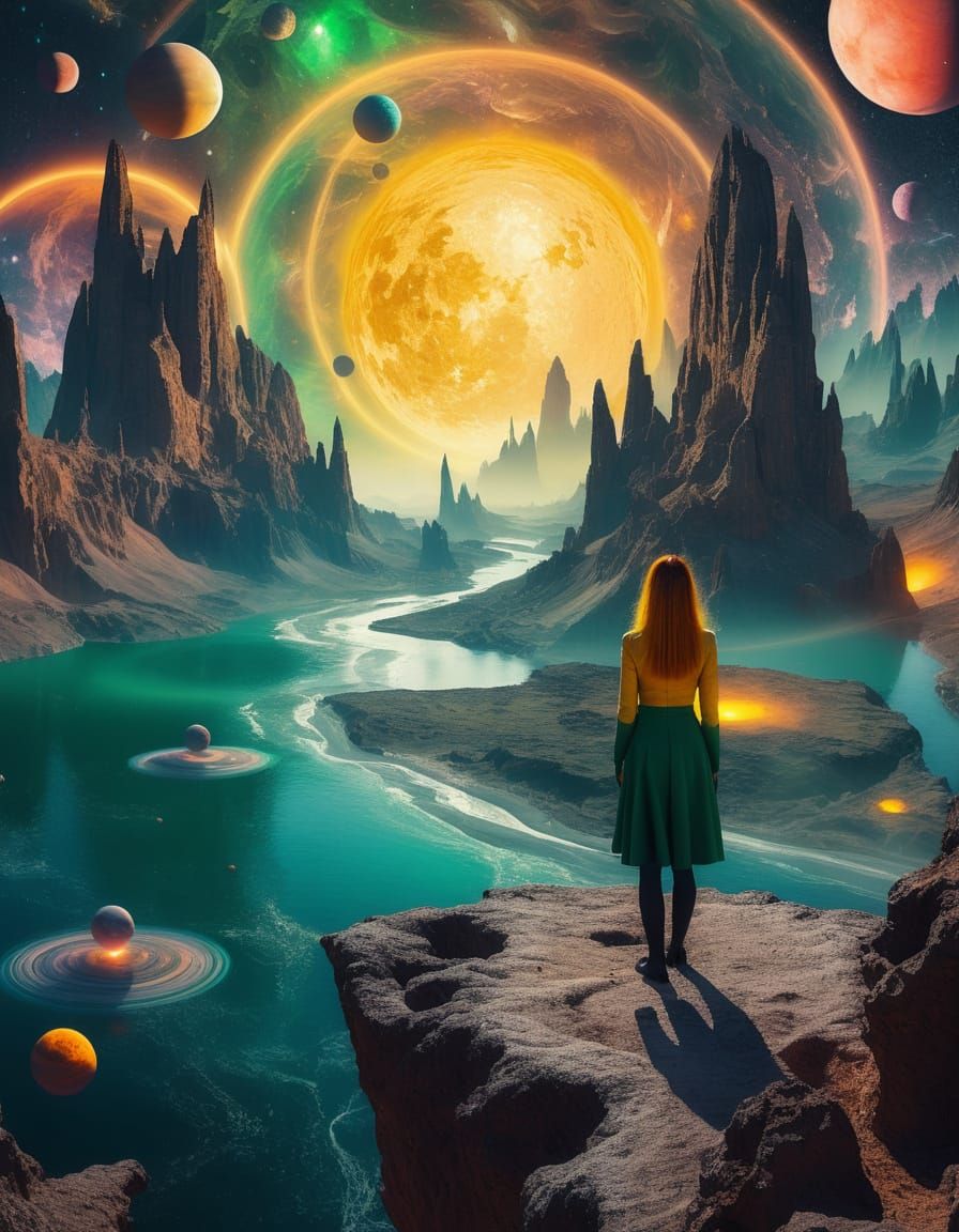 In a surreal digital art piece, inspired by Hieronymus Bosch, the text "AMAZING" looms large in a creepy, eerie font wit...