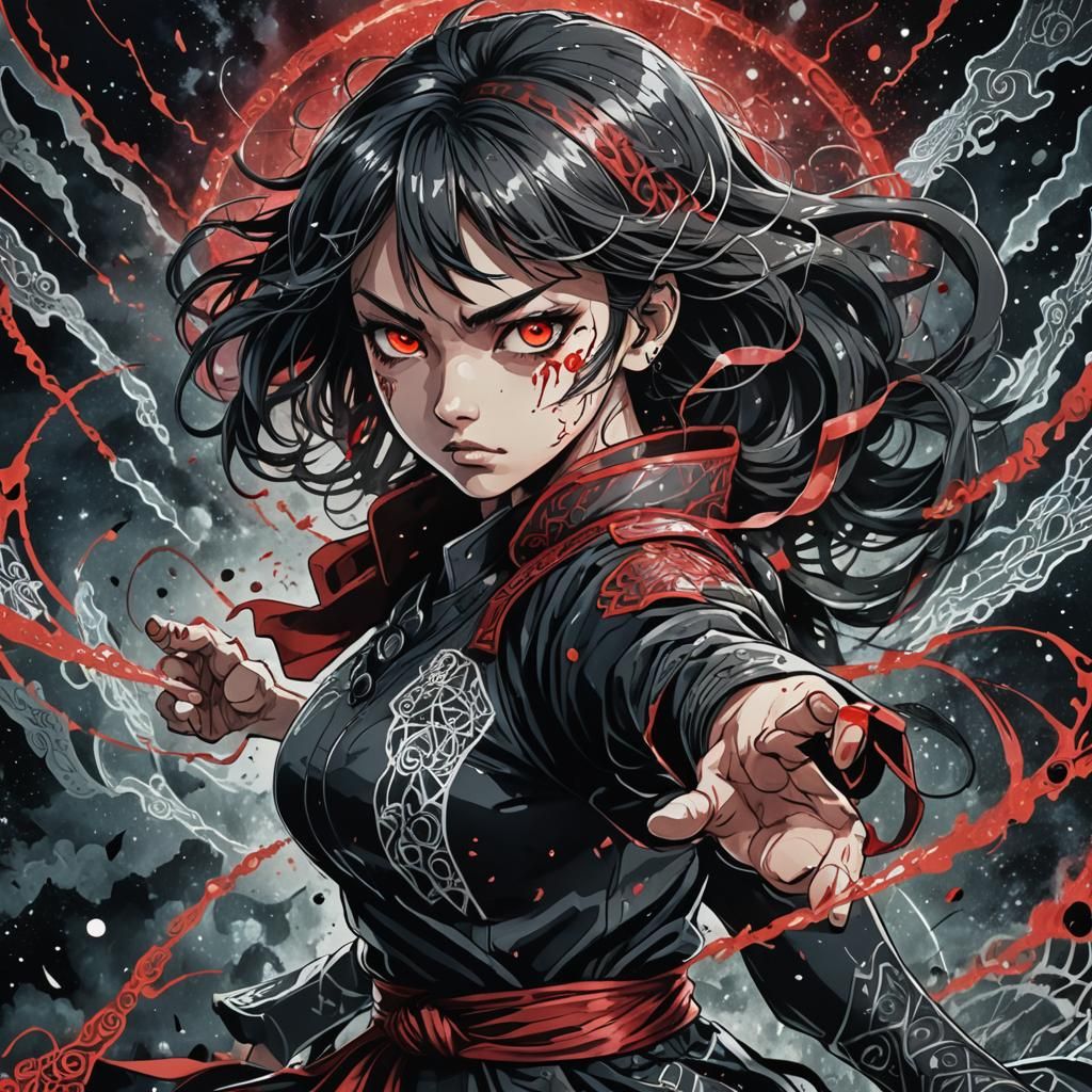 Dark Fantasy Anime Woman Fighter with Magic Powers