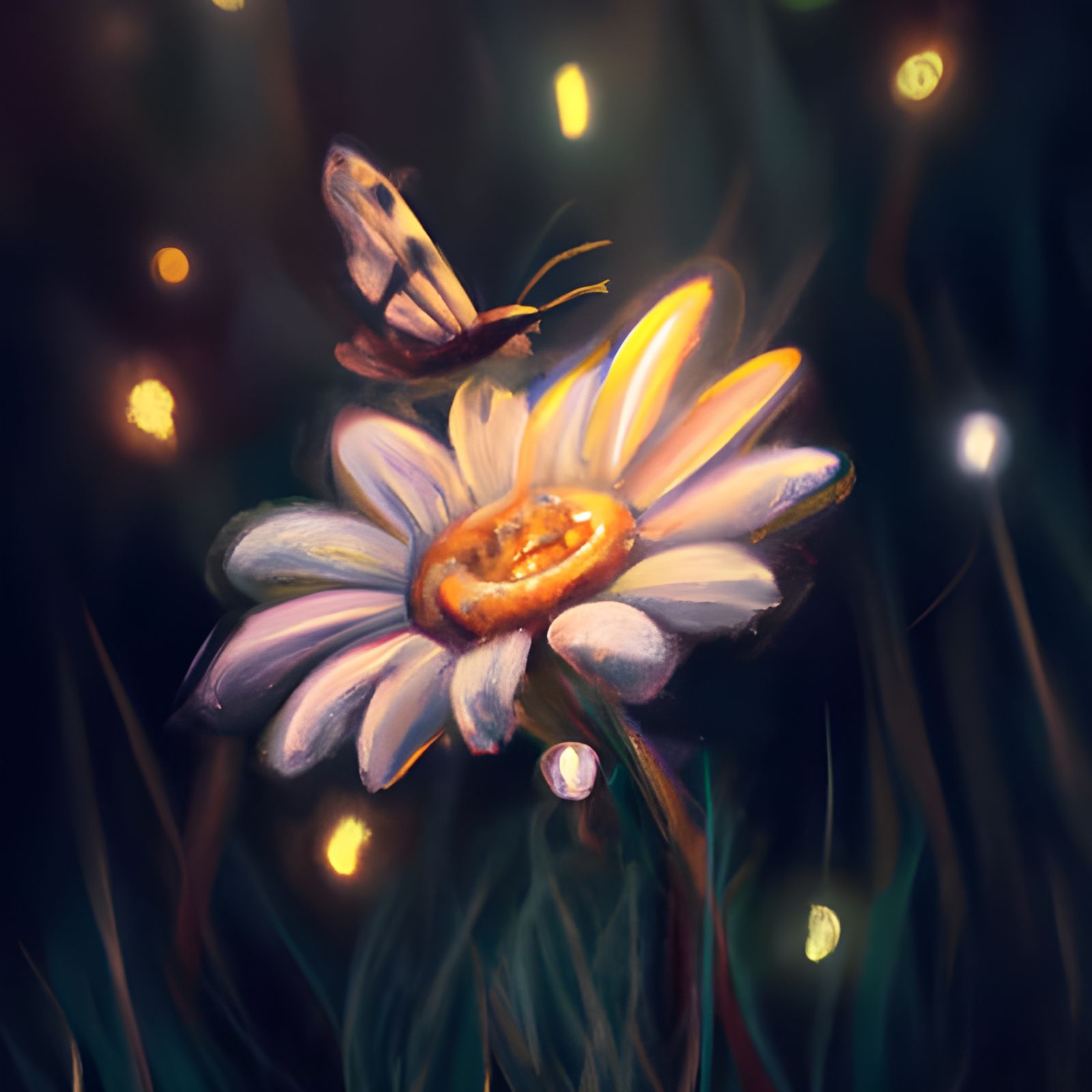 Daisy in Firefly Light: Digital Matte Painting