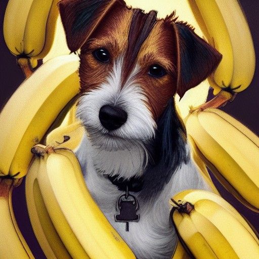 Jack Russell Terrier in Hyperdetailed Portrait with Bananas
