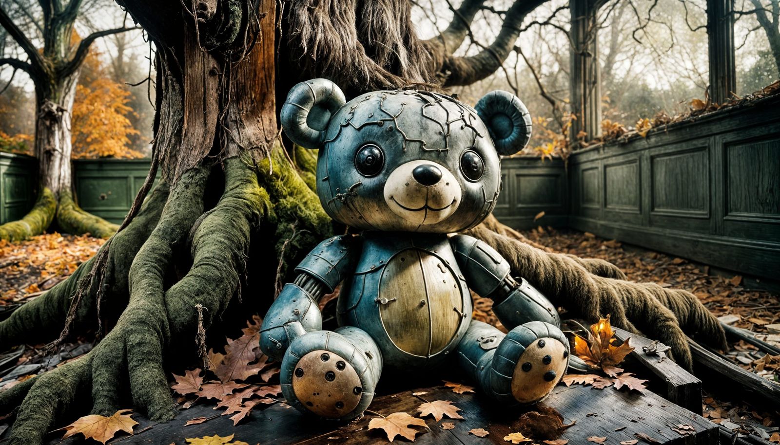 Antique Plush Toy in Abandoned Room, Wet Plate Collodion Sty...