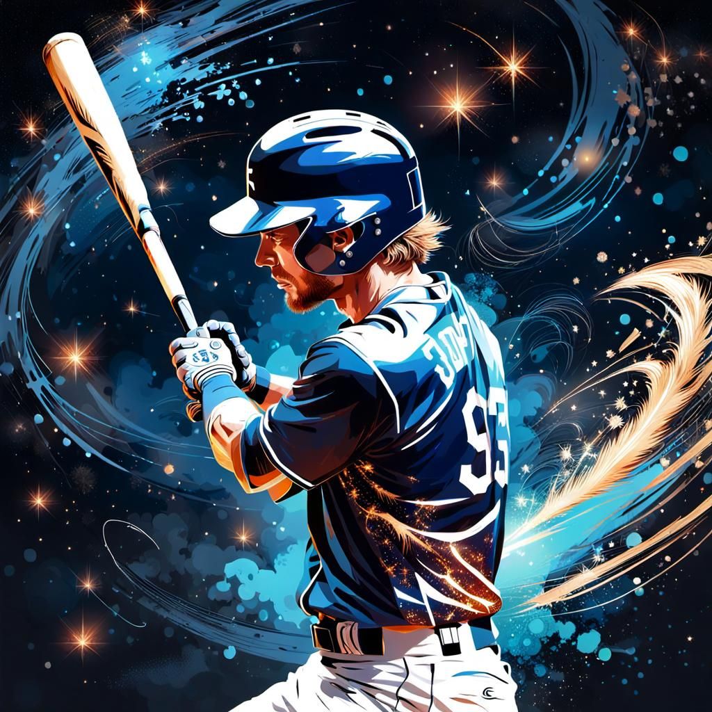 Focused Baseball Player Hits Home Run at Night