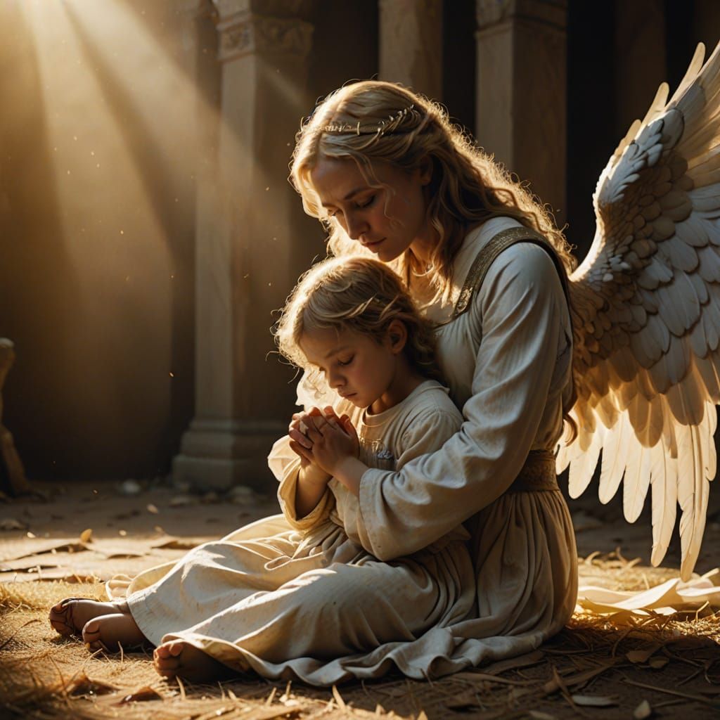 Guardian Angel Protecting Child: Hyperrealistic Film Still