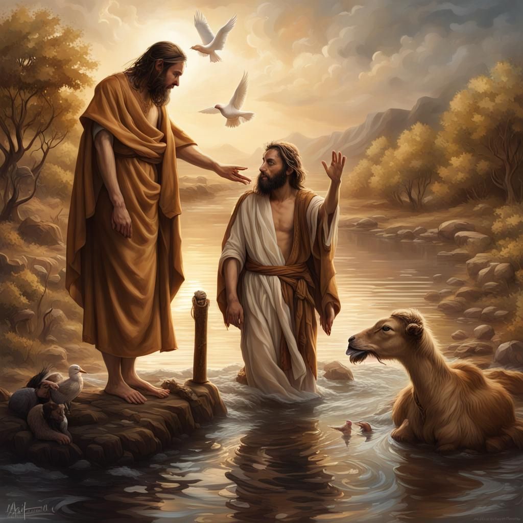 John the Baptist Baptizing Jesus: Detailed Matte Painting