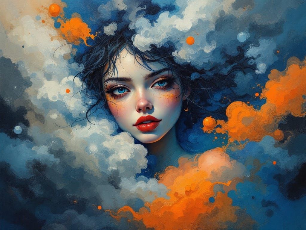 Dreamy Female Figure in Whimsical Dreamscape