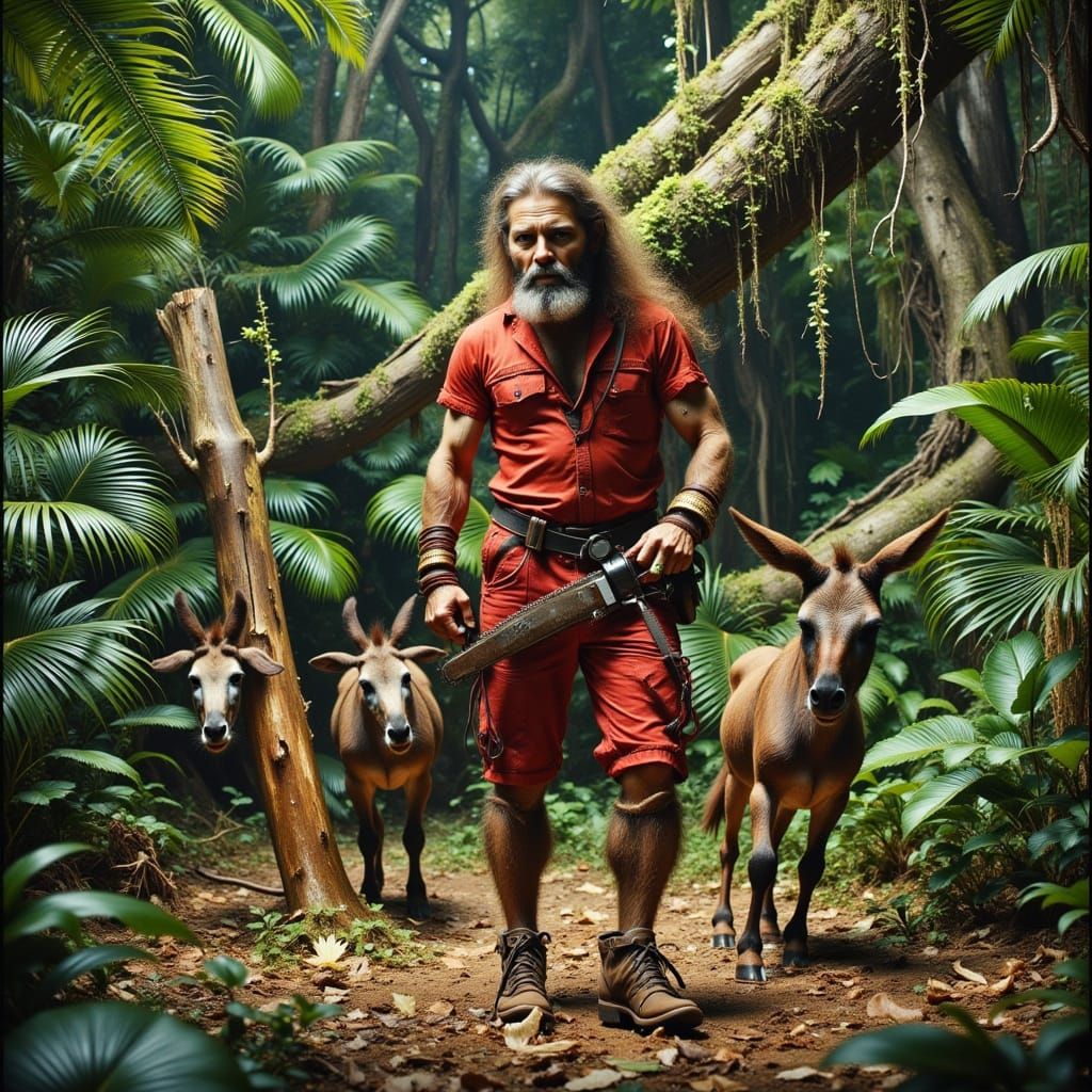 George of the Jungle Cuts a Tree in Retro Style