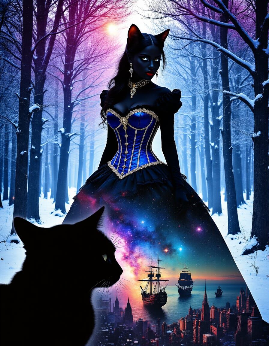 Steampunk Vampire in Colorful Winter Woods