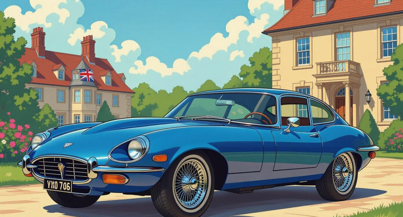 Brunette Model and 1966 Jaguar XKE in Comic Art