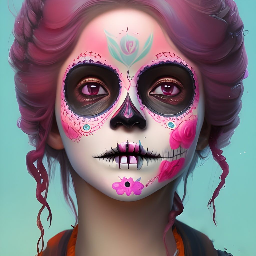 Anime Woman in Día de los Muertos Makeup