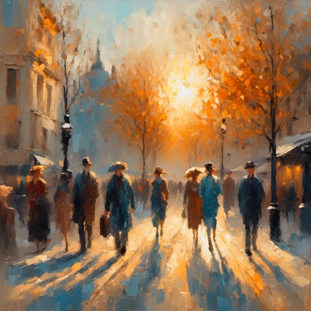 London Street Scene in Impressionistic Oil Painting