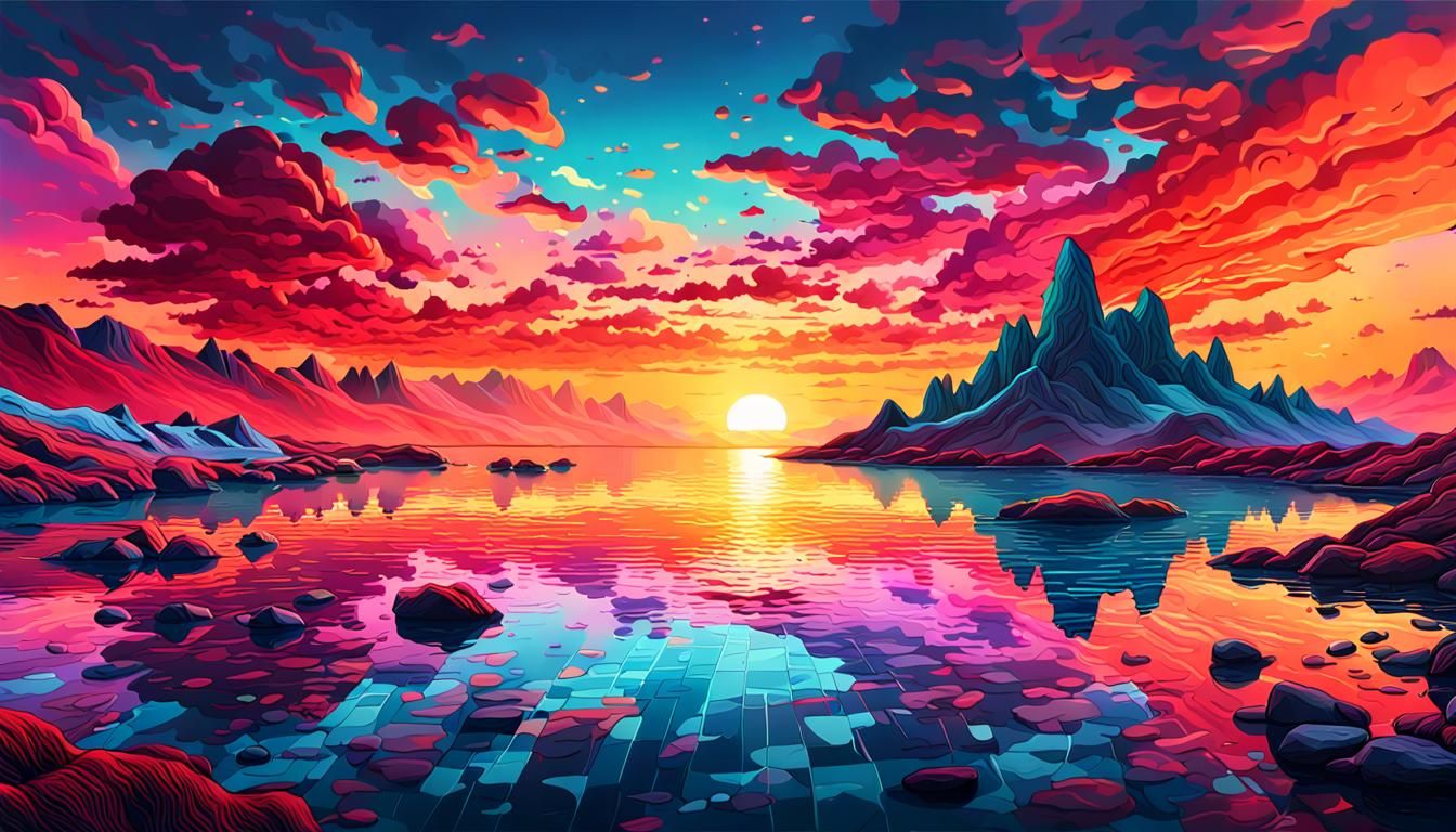 Surreal Sunset: A Vibrant Digital Dreamscape
