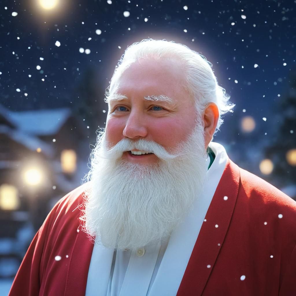 Santa Claus in Snowy Anime Night Landscape