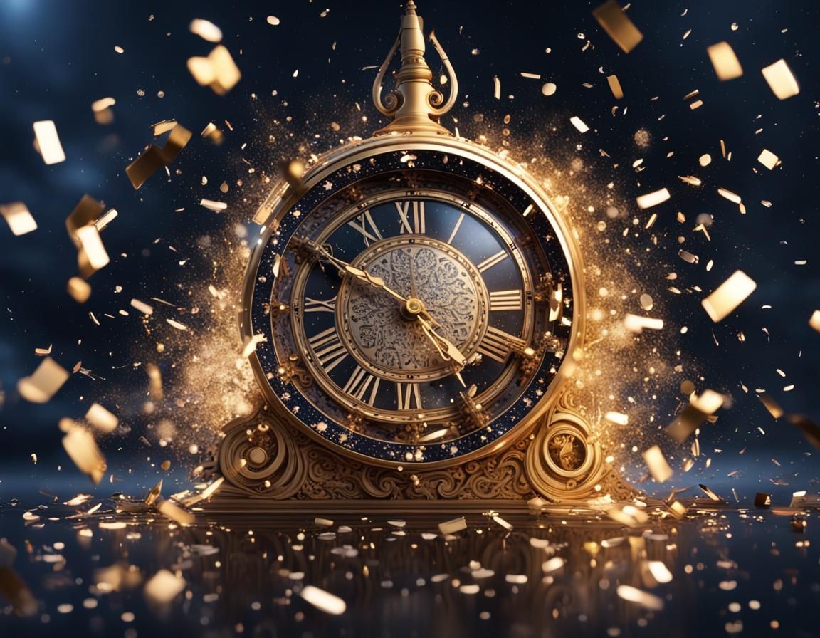 Midnight Celebration with Bubbling Champagne and Fireworks