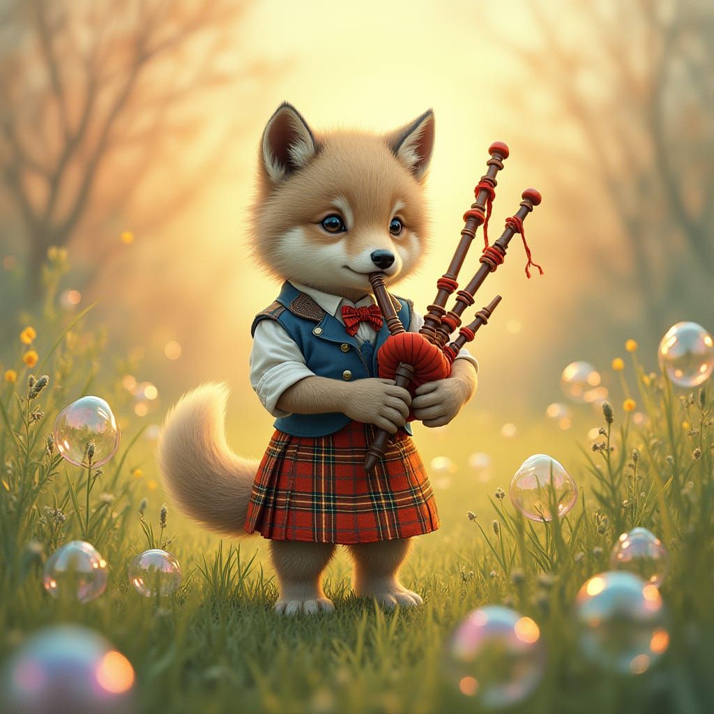 Wolf Cub Piper in a Whimsical Watercolor Meadow