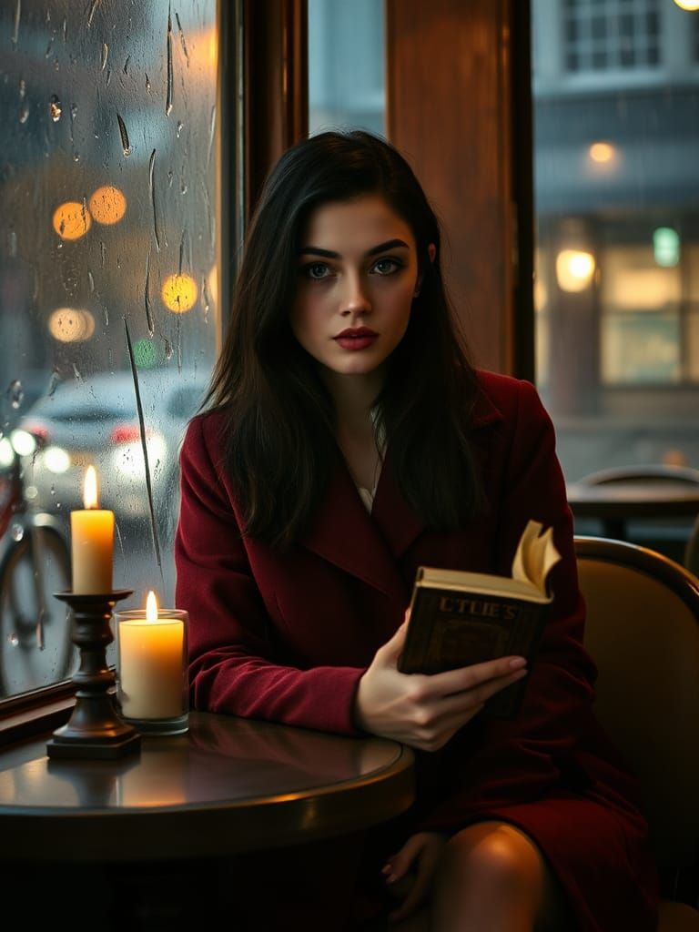 Cinematic Cafe Scene on a Rainy Evening