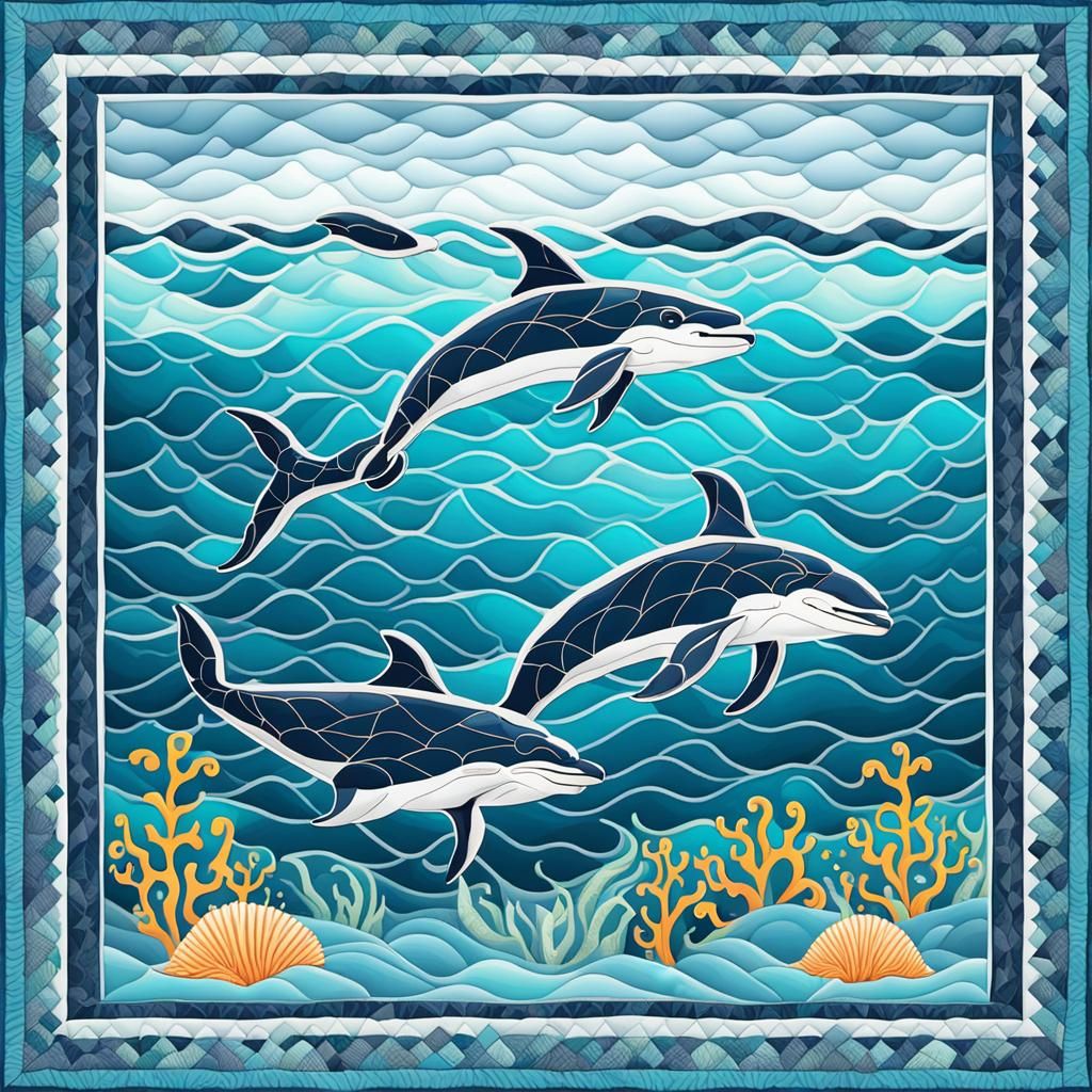 Dolphins in the Sea as Quilt Art