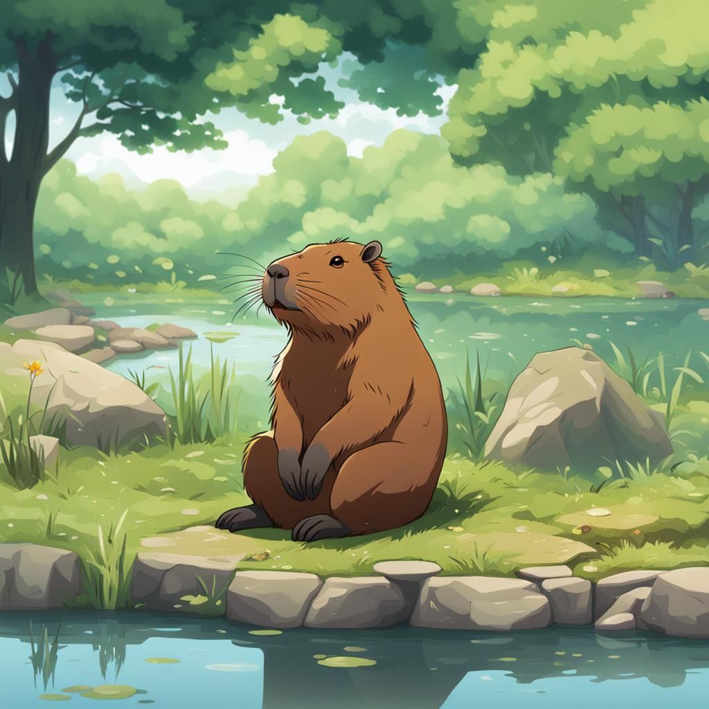 Bored Capybara by Pond in Anime Style