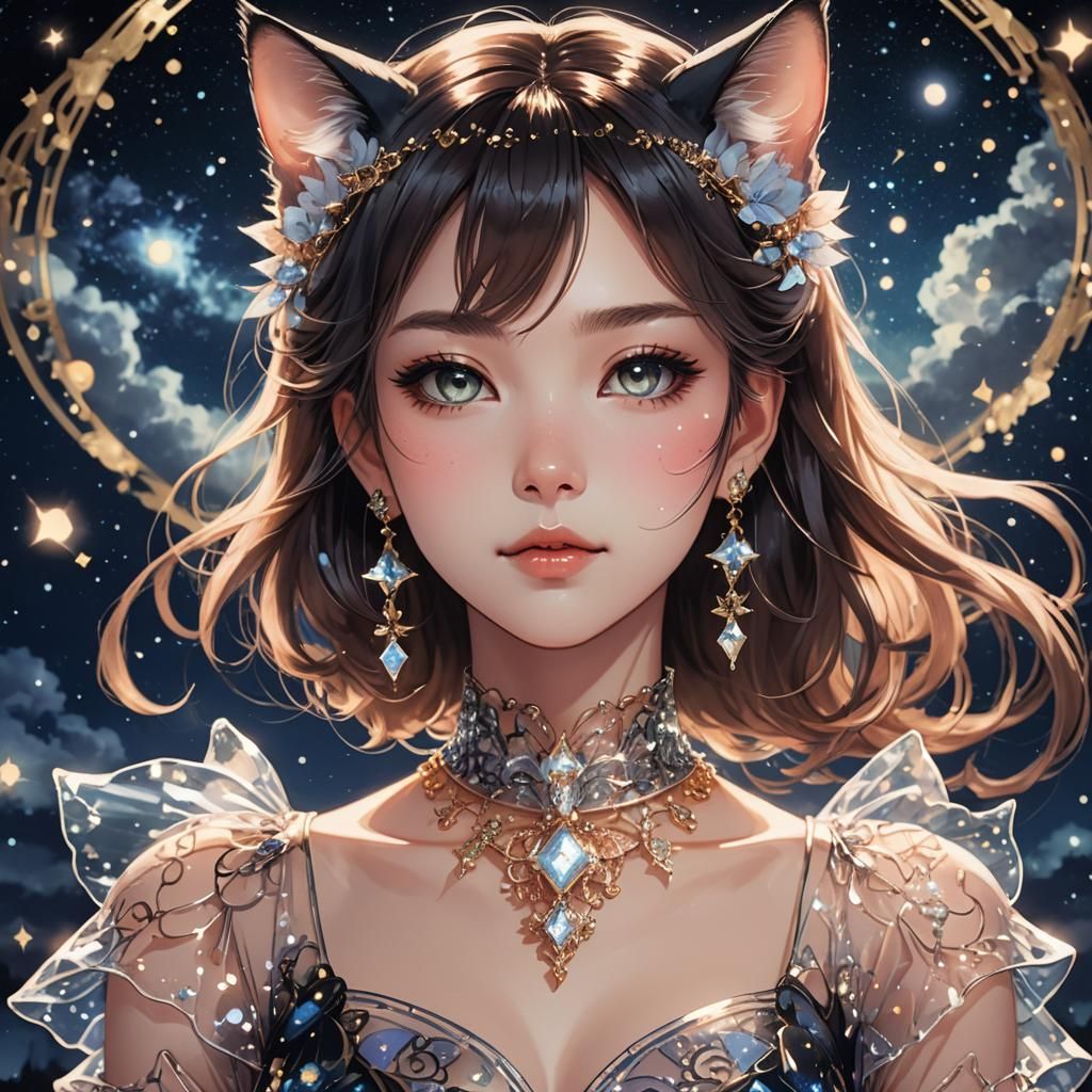 Woman in Transparent Cat Dress: Anime Style